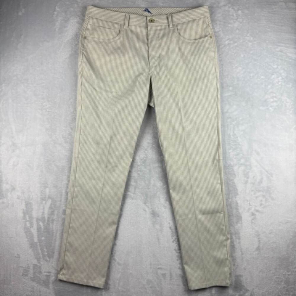 Tommy Bahama Pants Mens 35x32 Performance 5 Pocket Tech Plaid Golf Beige